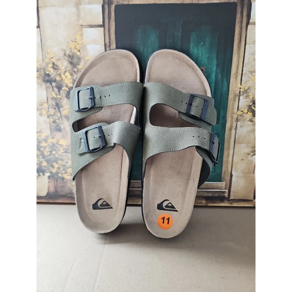 Quicksilver Embark Deck Leather Sandal Men's 11 Water-Resistant Slides Green